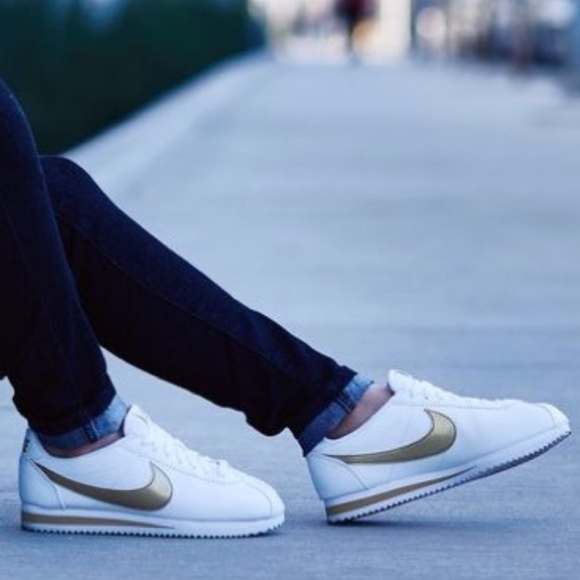 Nike Shoes - Nike Cortez White and Gold Metallic Shoes
